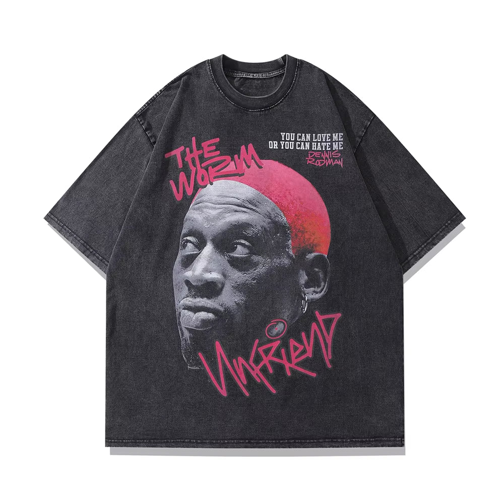 Frog Drift Fashion Vintage Loose Basketball Graphic Retro Washing Summer Dennis Rodman Oversized Tee T-Shirt Tops Men Women