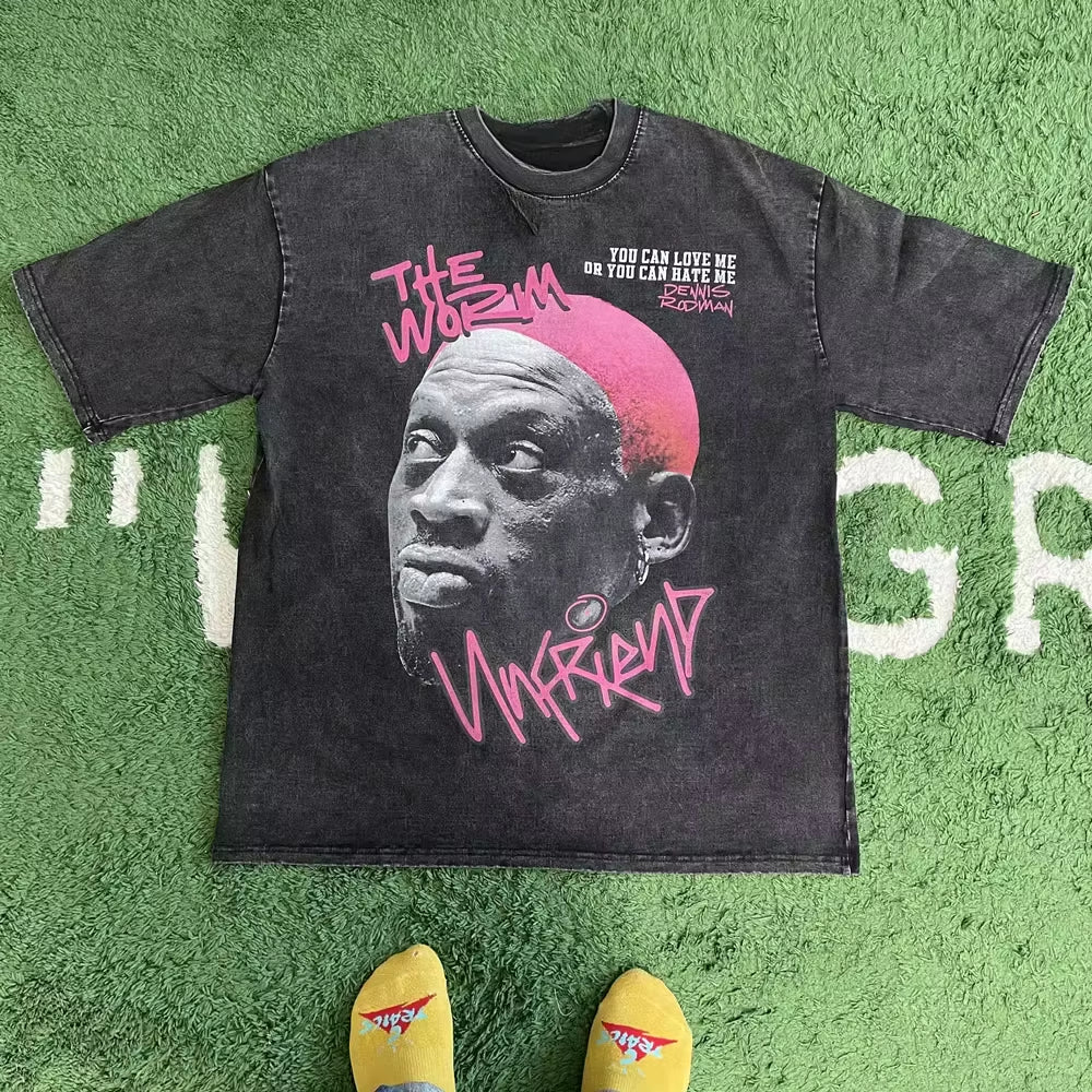 Frog Drift Fashion Vintage Loose Basketball Graphic Retro Washing Summer Dennis Rodman Oversized Tee T-Shirt Tops Men Women