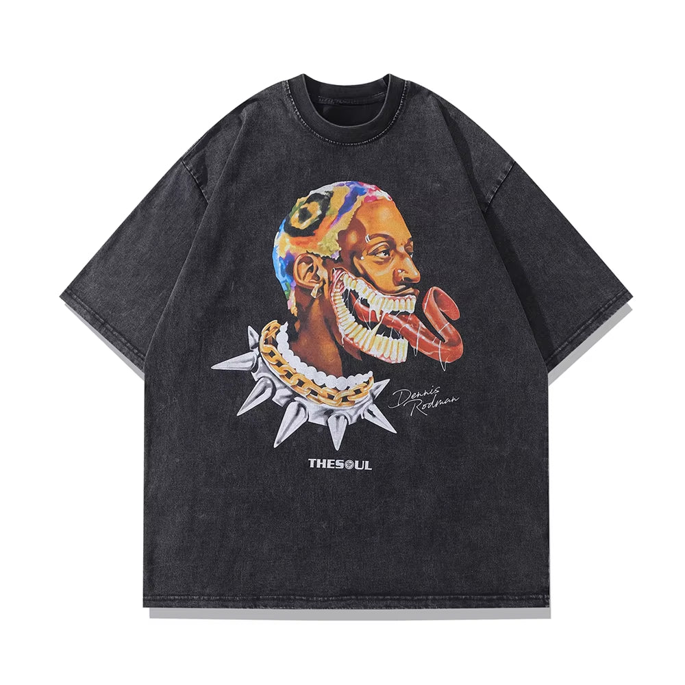 Frog Drift Fashion Vintage Loose Basketball Graphic Retro Washing Summer Dennis Rodman Oversized Tee T-Shirt Tops Men Women